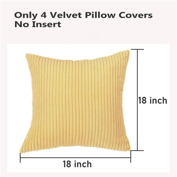 4Pcs Throw Pillow Covers 18x18Corduroy Cushion Case Decorative Square Pillowcase - Picture 3 of 7